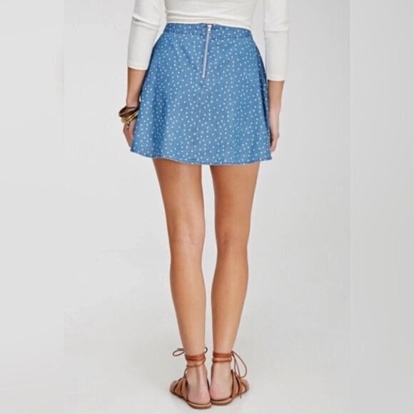 Forever 21 Chambray Blue & White Polka Dot A-Line Mini Skirt XS - Picture 2 of 6